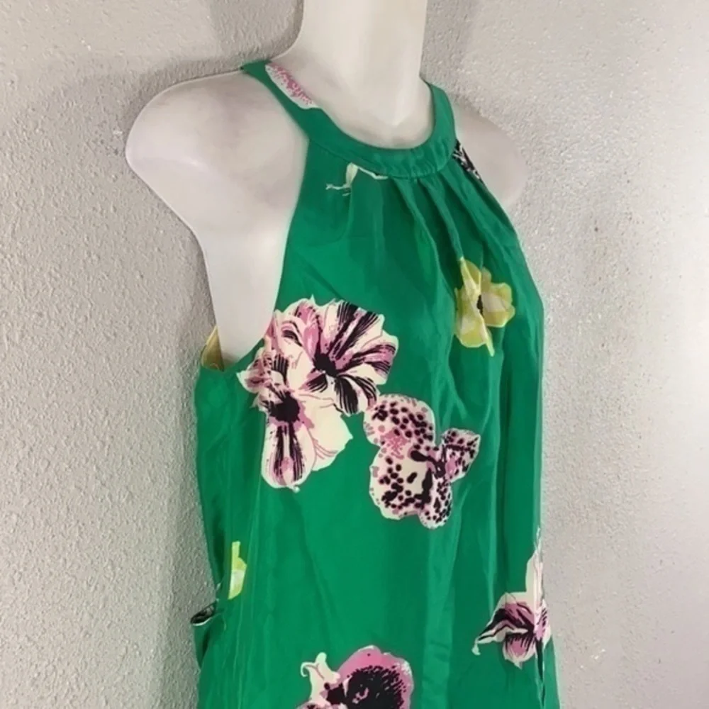 J. Crew green floral silk halter shift dress